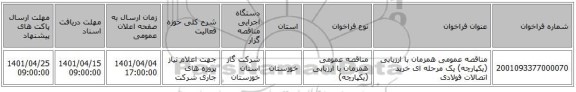 مناقصه، مناقصه عمومی همزمان با ارزیابی (یکپارچه) یک مرحله ای خرید اتصالات فولادی