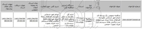 مناقصه، مناقصه عمومی یک مرحله ای انجام امور خدماتی نگهداری فضاهای پایانه مرزی میرجاوه و ثبت تراکنش های سیستم تردد مرزی بصورت حجمی