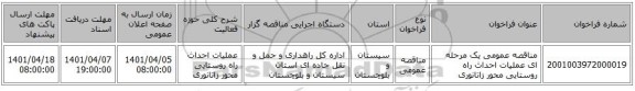 مناقصه، مناقصه عمومی یک مرحله ای عملیات احداث راه روستایی محور زاتانوری