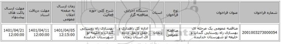 مناقصه، مناقصه عمومی یک مرحله ای بهسازی راه روستایی گنداب و خلیفه لو شهرستان خدابنده