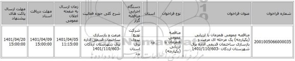 مناقصه، مناقصه عمومی همزمان با ارزیابی (یکپارچه) یک مرحله ای مرمت و بازسازی ساختمان قدیمی اداره برق شهرستان اردکان -1401/110/603