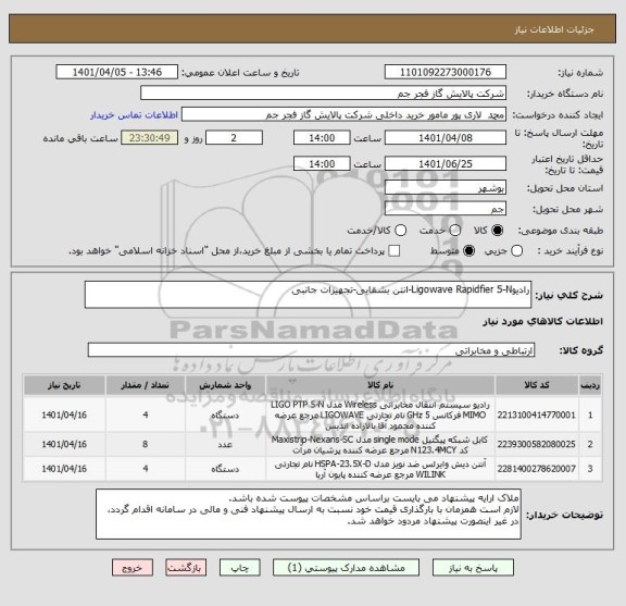 استعلام رادیوLigowave Rapidfier 5-N-انتن بشقابی-تجهیزات جانبی