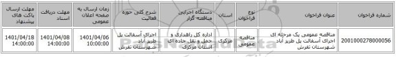 مناقصه، مناقصه عمومی یک مرحله ای اجرای آسفالت پل طریز آباد شهرستان تفرش