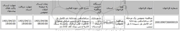 مناقصه، مناقصه عمومی یک مرحله ای ساماندهی رودخانه حد فاصل پل سپیده تا پل زریزین