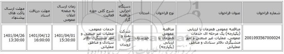 مناقصه، مناقصه عمومی همزمان با ارزیابی (یکپارچه) یک مرحله ای خدمات عمومی، عملیات غیر صنعتی و امور منشیگری دفاتر ستادی و مناطق عملیاتی