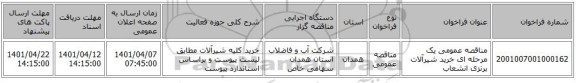 مناقصه، مناقصه عمومی یک مرحله ای خرید شیرآلات برنزی انشعاب