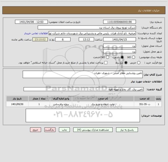 استعلام تامین روشنایی معابر اصلی – شهری –هرات