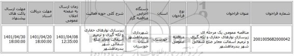 مناقصه، مناقصه عمومی یک مرحله ای زیرسازی نوارهای حفاری و لکه گیری و ترمیم آسفالت معابر ضلع شمالی شهر بندرماهشهر