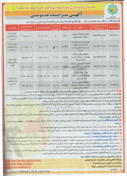 مزایده سیمان مخلوط کن میکسر اسقاط با وضع موجود ...