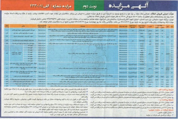 مزایده تعدادی ملک مازاد بر نیاز نوبت دوم 