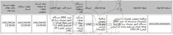 مناقصه، مناقصه عمومی همزمان با ارزیابی (یکپارچه) دو مرحله ای خرید 5991 دستگاه کنتور دیجیتال سه فاز چند تعرفه اتصال مستقیم عادی (با ارزیابی کیفی) 24-1401