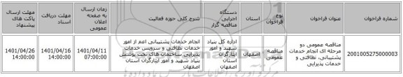 مناقصه، مناقصه عمومی دو مرحله ای انجام خدمات پشتیبانی، نظافتی و خدمات پذیرایی