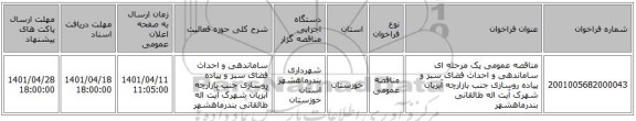 مناقصه، مناقصه عمومی یک مرحله ای ساماندهی و احداث فضای سبز و پیاده روسازی جنب بازارچه آبزیان شهرک آیت اله طالقانی بندرماهشهر