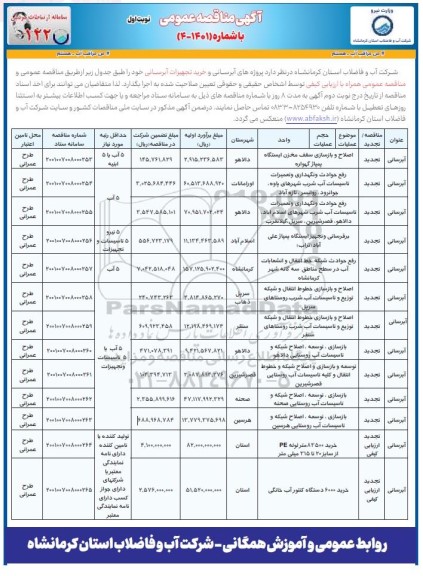 مناقصه اصلاح و بازسازی سقف مخزن ایستگاه پمپاژ گهواره...