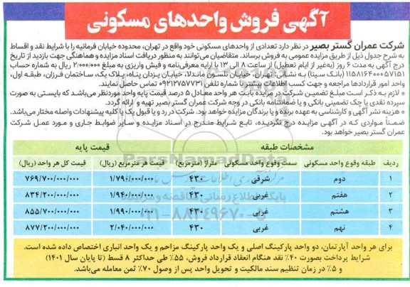 فروش واحدهای مسکونی  