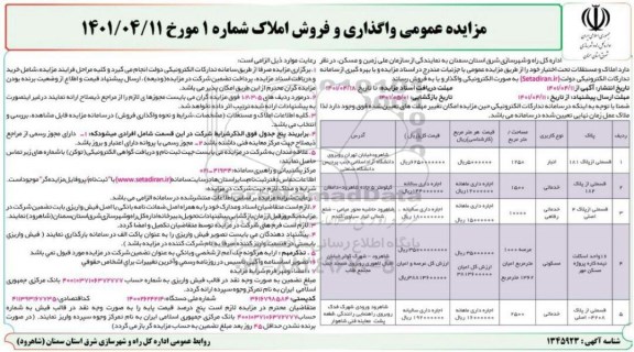 مزایده عمومی واگذاری و فروش املاک 