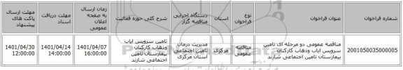 مناقصه، مناقصه عمومی دو مرحله ای تامین سرویس ایاب وذهاب کارکنان بیمارستان تامین اجتماعی شازند