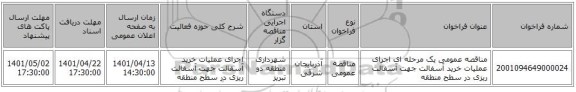 مناقصه، مناقصه عمومی یک مرحله ای اجرای عملیات خرید آسفالت جهت آسفالت ریزی در سطح منطقه