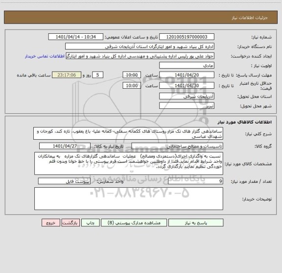 استعلام ساماندهی گلزار های تک مزار روستای های ککمانه سفلی- کمانه علیا- باغ یعقوب، تازه کند، کورجان و شهدای عباسی