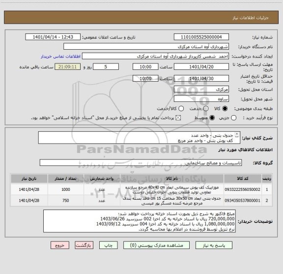 استعلام جدول بتنی - واحد عدد
کف پوش بتنی - واحد متر مربع
ارائه گواهی استاندارد الزامی است
نرخ تنزیل توسط فروشنده در اعلام بها محاسبه گردد.