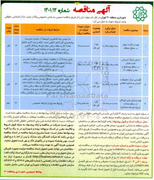 مناقصه تهیه و کاشت نهال در سطح منطقه ..