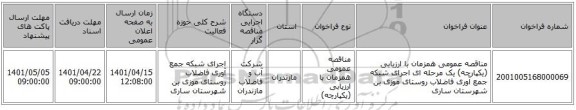 مناقصه، مناقصه عمومی همزمان با ارزیابی (یکپارچه) یک مرحله ای اجرای شبکه جمع آوری فاضلاب روستای موزی بن شهرستان ساری