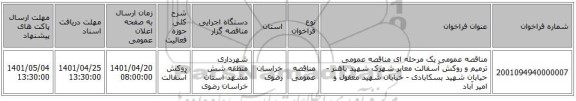 مناقصه، مناقصه عمومی یک مرحله ای مناقصه عمومی ترمیم و روکش آسفالت معابر شهرک شهید باهنر - حیابان  شهید بسکابادی - خیابان شهید معقول و امیر آباد