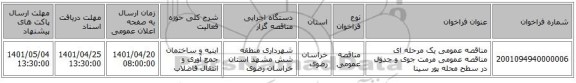 مناقصه، مناقصه عمومی یک مرحله ای مناقصه عمومی مرمت جوی و جدول در سطح محله پور سینا