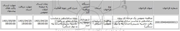 مناقصه، مناقصه عمومی یک مرحله ای پروژه ساماندهی و مناسب سازی معابر در بافت حاشیه نشینی(احداث پله و دیوار سنگی)