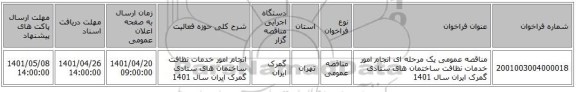 مناقصه، مناقصه عمومی یک مرحله ای انجام امور خدمات نظافت ساختمان های ستادی گمرک ایران سال 1401