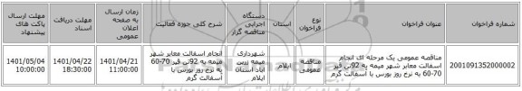 مناقصه، مناقصه عمومی یک مرحله ای انجام اسفالت معابر شهر میمه به 92تن قیر 70-60 به نرخ روز بورس با آسفالت گرم