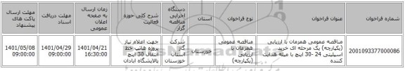 مناقصه، مناقصه عمومی همزمان با ارزیابی (یکپارچه) یک مرحله ای خرید اسپلیتی 24 -30 اینچ با میله هدایت کننده