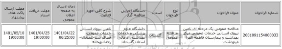 مناقصه، مناقصه عمومی یک مرحله ای تامین نیروی انسانی خدمات عمومی مرکز بهداشت و بیمارستان فاطمه الهرا مینودشت