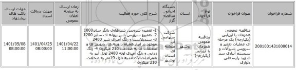 مناقصه، مناقصه عمومی همزمان با ارزیابی (یکپارچه) یک مرحله ای عملیات تعمیر و سرویس شیرآلات و سیستم آبیاری  سد شهید رئیسعلی دلواری