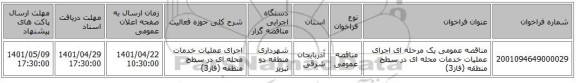 مناقصه، مناقصه عمومی یک مرحله ای اجرای عملیات خدمات محله ای در سطح منطقه (فاز3)