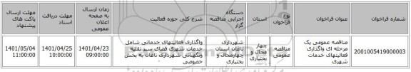 مناقصه، مناقصه عمومی یک مرحله ای واگذاری فعالیتهای خدمات شهری