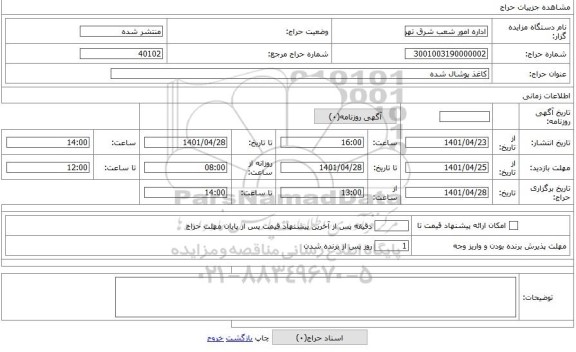 مزایده ، کاغذ پوشال شده