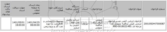 مناقصه، فراخوان ارزیابی کیفی تجدید فراخوان ارزیابی کیفی مناقصه عمومی یک مرحله ای :RND-0018022-MD