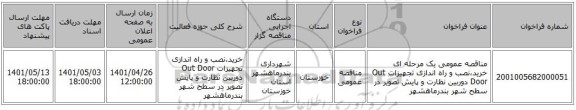 مناقصه، مناقصه عمومی یک مرحله ای خرید،نصب و راه اندازی تجهیزات Out Door دوربین نظارت و پایش تصویر در سطح شهر بندرماهشهر