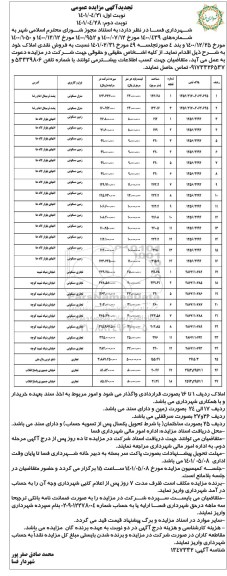 مزایده فروش نقدی املاک کاربری زمین تجاری مسکونی  تجدید  وبت دوم