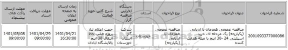 مناقصه، مناقصه عمومی همزمان با ارزیابی (یکپارچه) یک مرحله ای خرید اسپلیتی 24 -30 اینچ با میله هدایت کننده