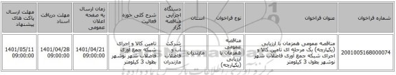 مناقصه، مناقصه عمومی همزمان با ارزیابی (یکپارچه) یک مرحله ای تامین کالا و اجرای شبکه جمع آوری فاضلاب شهر نوشهر بطول 3 کیلومتر