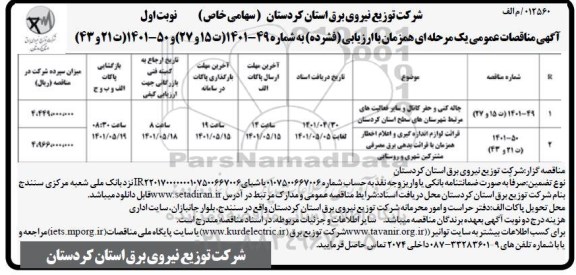 مناقصه چاله کنی و حفر کانال و سایر فعالیت های مرتبط ....