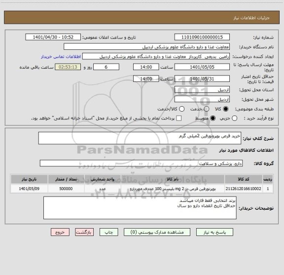 استعلام خرید قرص بوپرونورفین 2میلی گرم