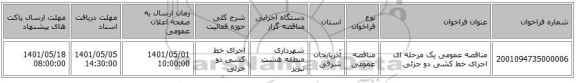 مناقصه، مناقصه عمومی یک مرحله ای اجرای خط کشی دو جزئی