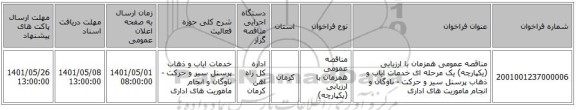 مناقصه، مناقصه عمومی همزمان با ارزیابی (یکپارچه) یک مرحله ای خدمات ایاب و ذهاب پرسنل سیر و حرکت - ناوگان و انجام ماموریت های اداری