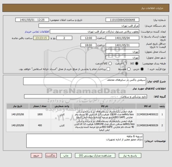 استعلام سیفتی باکس در سایزهای مختلف