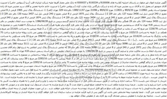 آگهی مزایده ششدانگ پلاک ثبتی 1975 فرعی از 8 اصلی مفروز از 240 فرعی