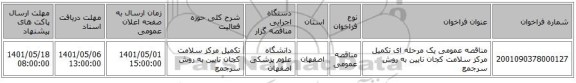 مناقصه، مناقصه عمومی یک مرحله ای تکمیل مرکز سلامت کجان نایین به روش سرجمع