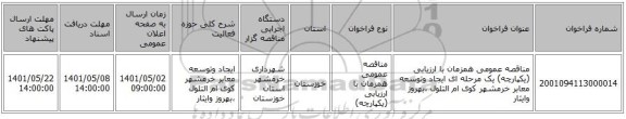 مناقصه، مناقصه عمومی همزمان با ارزیابی (یکپارچه) یک مرحله ای ایجاد وتوسعه معابر خرمشهر کوی ام التلول ،بهروز وایثار